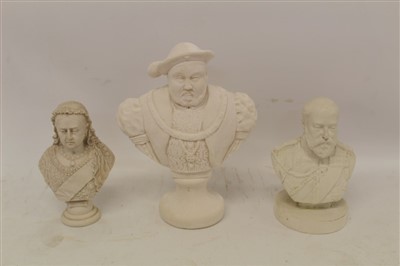 Lot 2073 - Reconstituted stone bust of Henry VIII, together with a similar bust of Queen Victoria and another of Edward VII (3)