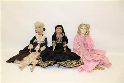 Lot 2768 - Three 1930s fabric Boudoir dolls with painted faces and original clothing