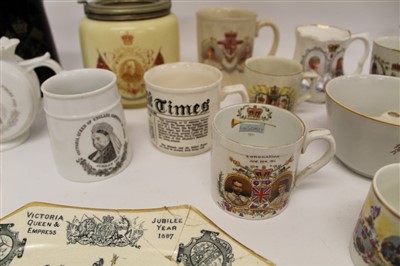 Lot 2077 - Three boxes of various Royal commemorative ceramics to include, mugs, plates and jugs from Queen Victoria to Elizabeth II, various makers (3 boxes)