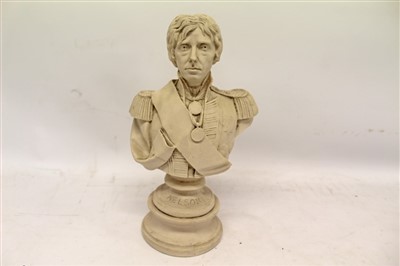 Lot 3561 - Lord Horatio Nelson reconstituted stone bust, raised on plinth, with impressed signature- Fredericks on reverse, 36cm in height