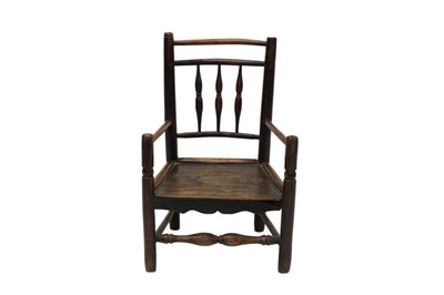 Lot 1396 - Mid 19th century primitive beech and elm child’s chair, stick back and solid seat on splayed supports