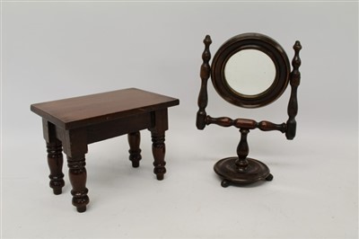 Lot 3564 - Miniature mahogany table on turned legs, together with a miniature dressing mirror (2)