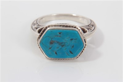 Lot 3326 - Renaissance style silver ring with turquoise intaglio