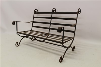 Lot 3566 - Old metal miniature garden bench, possibly a dolls bench, 57.5 cm in width