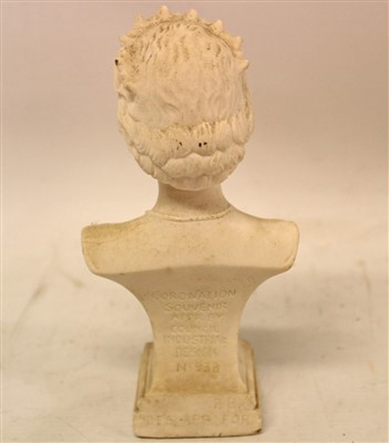 Lot 2078 - Capodimonte porcelain figure, Queen Elizabeth, limited edition No. 139, together with a Coronation Souvenir Bust of Elizabeth II (2)