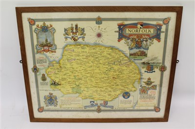 Lot 3567 - Second World War Women’s Land Army Benevolent Fund coloured map of the county of Norfolk, by Ernest Clegg, 60 x 49cm