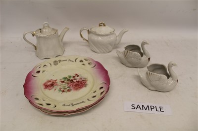 Lot 2080 - Four boxes of assorted Souvenir ware to include Goss and other Crested ware, ribbon plates and lustre wares (4 boxes)