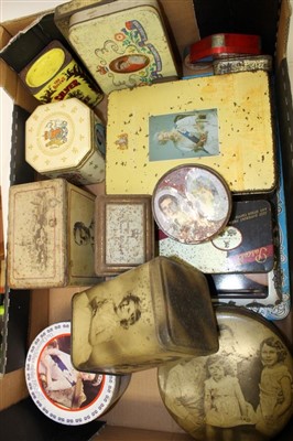 Lot 3569 - Three boxes of Vintage tins, including Royal commemoratives (3 boxes)