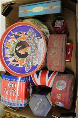 Lot 3569 - Three boxes of Vintage tins, including Royal commemoratives (3 boxes)