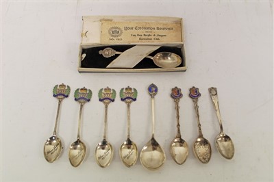 Lot 3570 - Collection of nine Royal Commemorative silver teaspoons, to include some enamelled spoons (9)