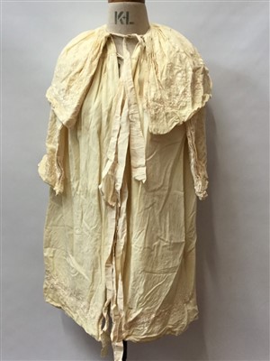 Lot 3080 - Box of babies and children's clothing including christening gowns, nighties, Liberty bodices, two lace and ribbon baby caps and a Victorian girl's party dress.