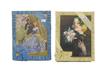 Lot 3586 - Two vintage silk covered chocolate boxes