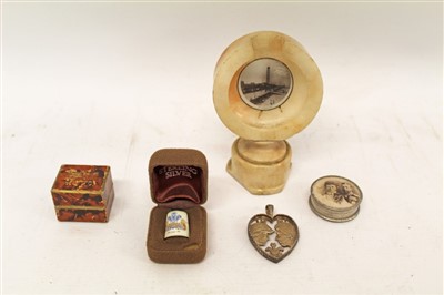 Lot 3587 - Charles and Diana 1981 Royal Wedding silver pendant, alabaster watch stand, silver and enamel thimble and sundries