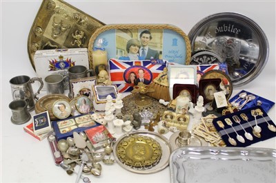 Lot 3590 - Two boxes of Royal Commemorative items, to include metalware, pens, soaps, playing cards and sundries (2 boxes)