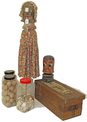 Lot 3579 - Rare 19th / early 20th century ‘Aunt Sally’ game, the carved and painted figurehead raised on metal stand, together with another similar etc