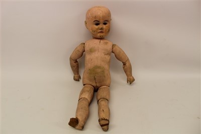 Lot 2789 - 19th century carved wooden painted doll with inset blue glass eyes and ball jointed limbs