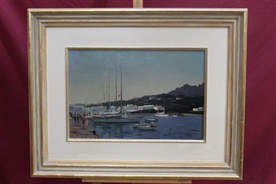 Lot 1000 - Roy Petley - oil on board  Mediterranean harbour, signed, framed