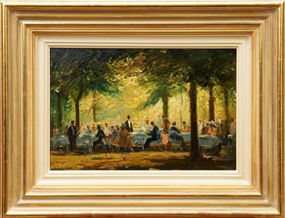 Lot 1001 - Roy Petley, oil on board, Park Scene, signed, framed