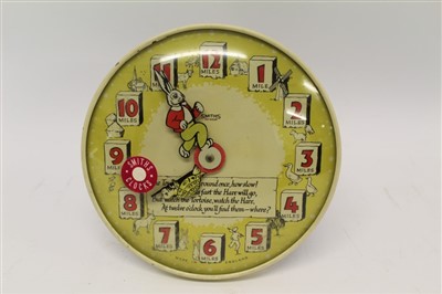 Lot 3584 - 1950s Smiths 30 hour Hare and Tortoise mantle clock with round illustrated face