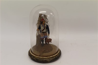 Lot 3596 - Victorian wax figure of a fisherman holding nets and fish, signed and dated 1851 to base, under glass dome.