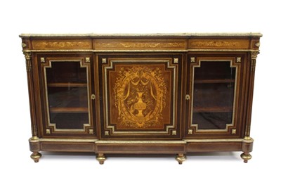 Lot 1413 - Good 19th century French marquetry and gilt metal mounted marble topped breakfront credenza