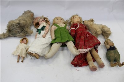 Lot 2870 - Selection of vintage dolls and two Farnell's Alpha toys