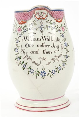 Lot 47 - 18th century creamware jug named William Walklate