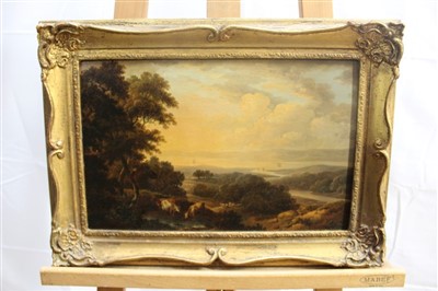 Lot 1357 - 19th century oil on panel - landscape , in gilt frame