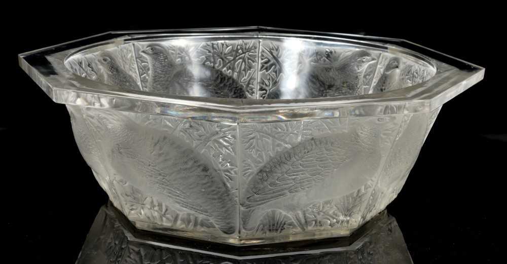 Lot 44 - Lalique glass octagonal bowl decorated with partridges