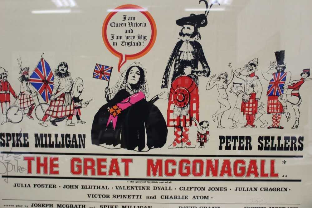 Lot 2443 - Autograph Spike Milligan signed film poster 'The Great McGonnagall' 1975. Poster also signed 'Joe' Joseph McGrath director. Framed and glazed.