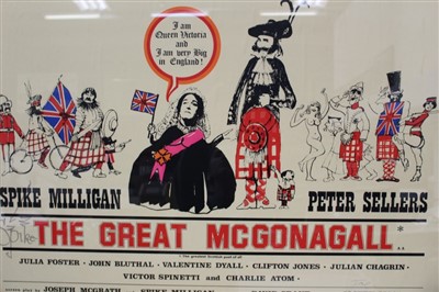 Lot 2443 - Autograph Spike Milligan signed film poster 'The Great McGonnagall' 1975. Poster also signed 'Joe' Joseph McGrath director. Framed and glazed.