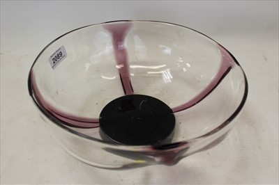 Lot 2089 - Whitefriars glass bowl with amethyst straps, designed by James Hogan, circa 1934