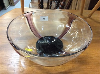Lot 71 - Whitefriars glass bowl with amethyst straps, designed by James Hogan, circa 1934