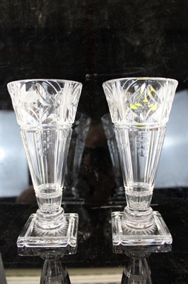Lot 2086 - Pair of 1930s Ludwig Kny for Stuart Crystal cut glass vases, signed