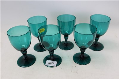 Lot 2087 - Set of 6 19th Century Bristol green glass wine glasses