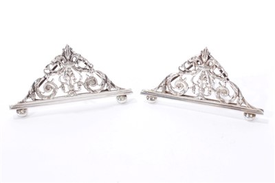Lot 328 - Pair of large silver menu holders by Hutton and Sons (London 1901)
