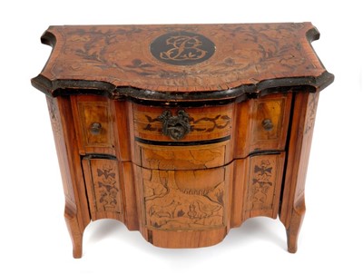 Lot 803 - Late 18th century Continental marquetry inlaid miniature chest of two drawers