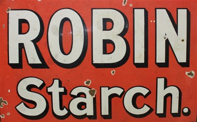 Lot 3604 - Rectangular enamel advertising sign in an oak frame 'Robin Starch'