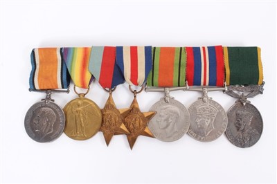 Lot 520 - First World War and later Medal Group, comprising War and Victory Medals named to 1829 PTE. H.J. Johnson Essex R., 1939 - 1945 Star, France and Germany Star, Defence, War and George VI Territorial...