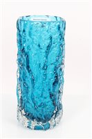 Lot 2042 - Whitefriars Kingfisher blue bark vase,...