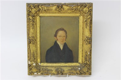 Lot 1545 - Regency English School oil on panel - portrait of a gentleman, in gilt frame, 21cm x 17cm