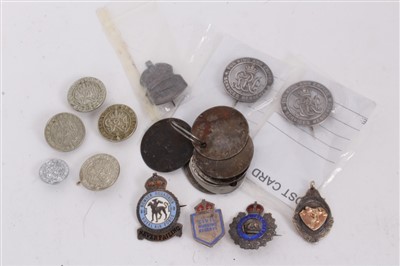 Lot 538 - First World War Silver War Badge, numbered B275633, another numbered B155937, together with five Second World War Loyal Service badges, Eight Dog tags, a silver ARP badge and others