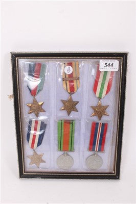 Lot 544 - Collection of various Second World War medals comprising 1939 - 1945 Star, Africa Star with 8th Army Clasp, Italy Star, France and Germany Star, Defence and War Medals (6)