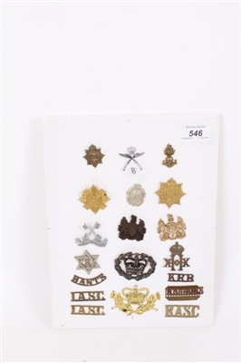 Lot 546 - Collection of mounted cap badges to include Army Service Corps, and various shoulder titles (31 approx)