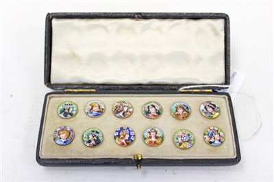 Lot 3536 - Set of twelve Continental silver gilt and enamelled buttons