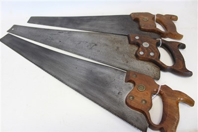 Lot 3537 - Two late 19th / early 20th century American hand saws with etched blades and one other (3)