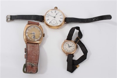 Lot 3250 - Three vintage gold wristwatches