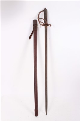 Lot 833 - Victorian Royal Artillery officers sword with three bar hilt, fullered blade and pigskin covered field service scabbard