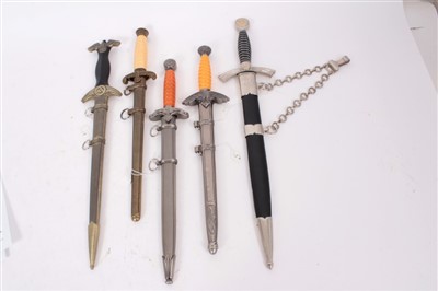 Lot 837 - Collection of five reproduction Nazi daggers