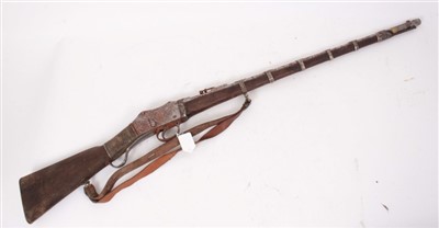 Lot 908 - Victorian Martini Henry Indian market carbine with Indian silver mounts, walnut stock and steel ramrod 111cm overall